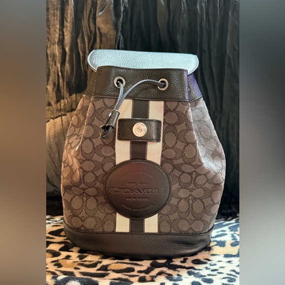 Coach Handbags - Coach Monogram Drawstring Bucket Bag in black and and white stripe